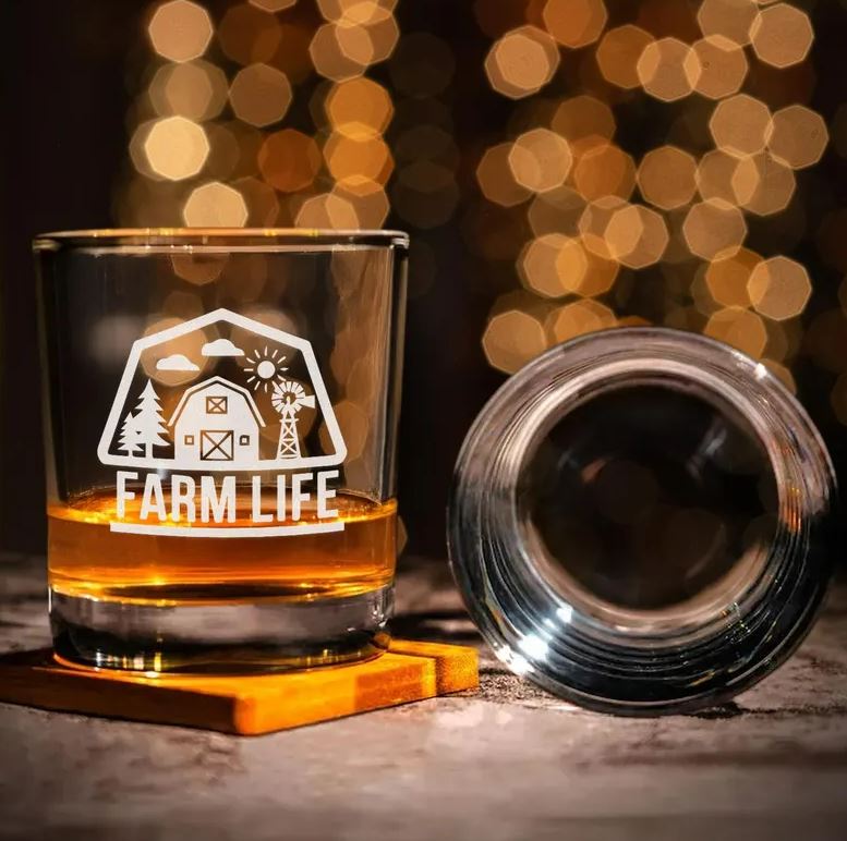 Farm Life Whiskey Glass | Gift Ideas for Farmers | Farmers Gift | Engraved Whiskey Glass