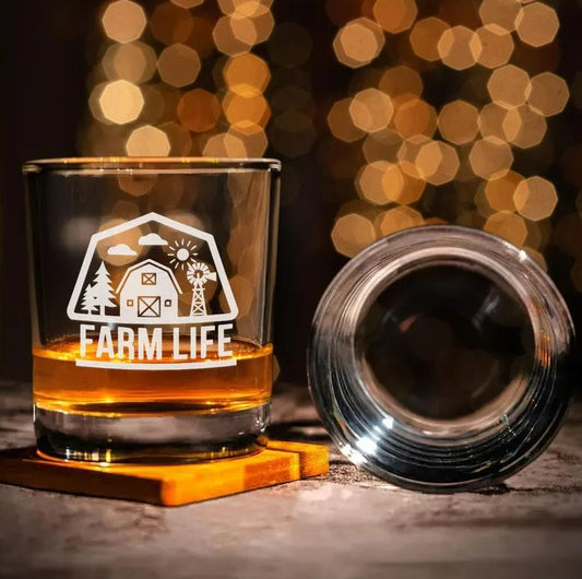 Farm Life Whiskey Glass | Gift Ideas for Farmers | Farmers Gift | Engraved Whiskey Glass