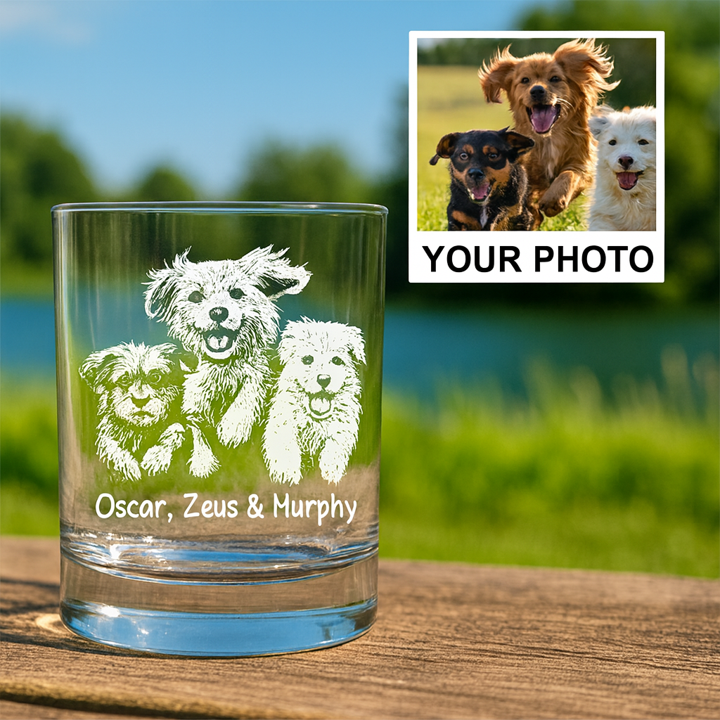 Custom Pet Portrait Whiskey Glass, Engraved Dog Portrait Gift, Pet Photo on Glass, Gift For Dog Lover TNNGL39