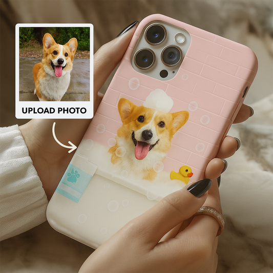 Custom Photo Dog In Bath Phone Case Gift For Dog Lovers