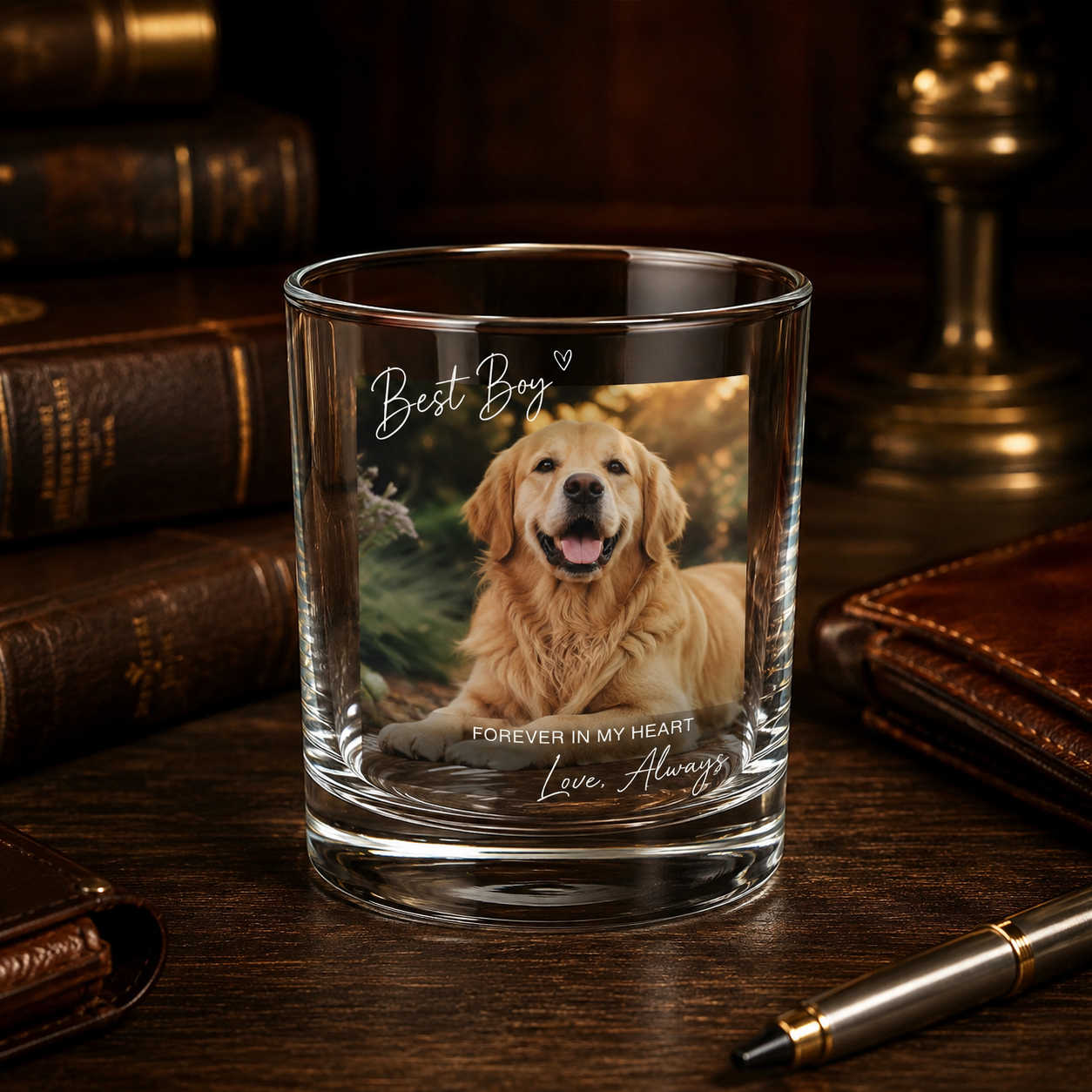 Custom Photo & Text Dog Portrait Whiskey Glass | Personalized Pet Photo Gifts | Gift For Dog Lovers