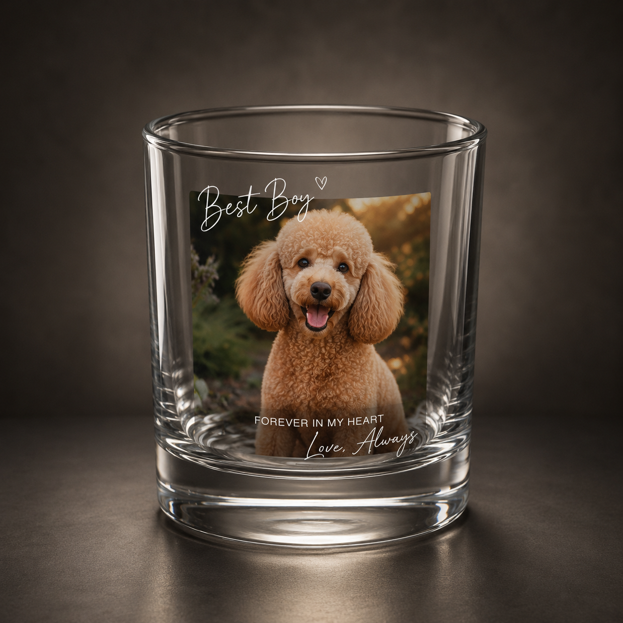 Custom Photo & Text Dog Portrait Whiskey Glass | Personalized Pet Photo Gifts | Gift For Dog Lovers
