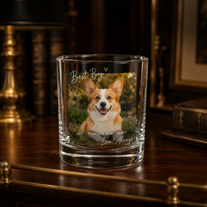 Custom Photo & Text Dog Portrait Whiskey Glass | Personalized Pet Photo Gifts | Gift For Dog Lovers