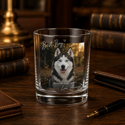 Custom Photo & Text Dog Portrait Whiskey Glass | Personalized Pet Photo Gifts | Gift For Dog Lovers
