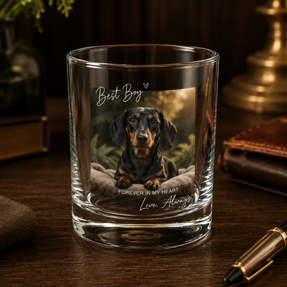 Custom Photo & Text Dog Portrait Whiskey Glass | Personalized Pet Photo Gifts | Gift For Dog Lovers