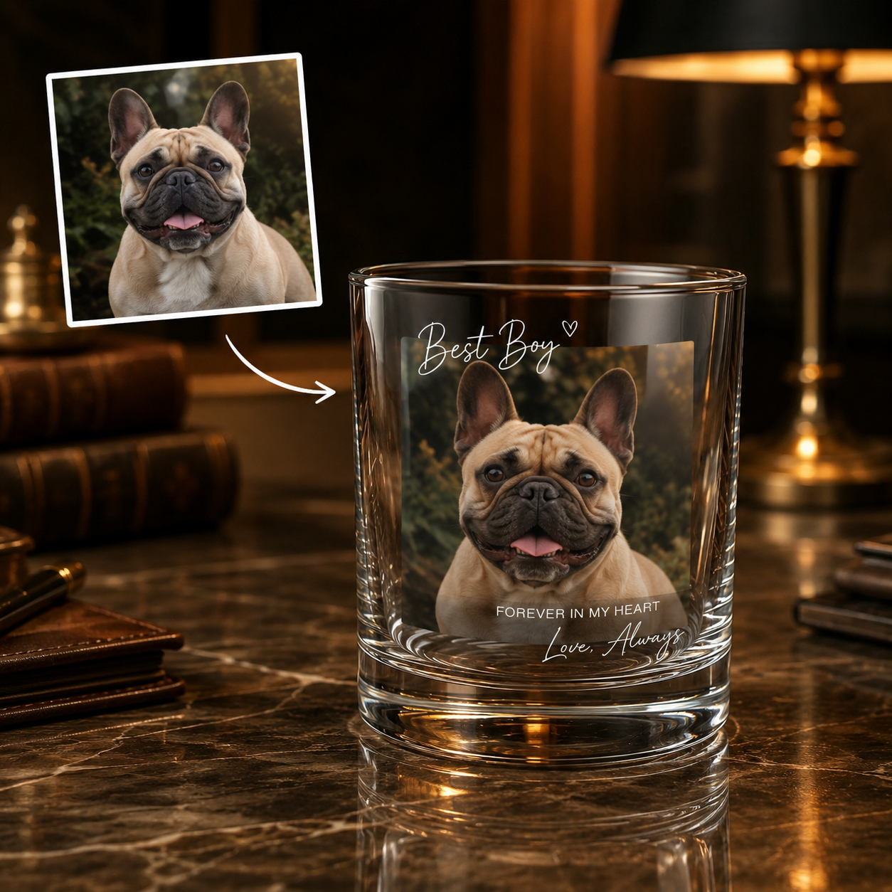 Custom Photo & Text Dog Portrait Whiskey Glass | Personalized Pet Photo Gifts | Gift For Dog Lovers