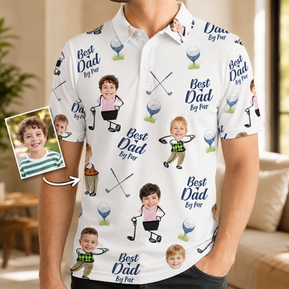 Custom Photo Dad & Kids Golf Polo Shirt, Personalized Polo Shirt For Husband Dad Grandfather TOM99