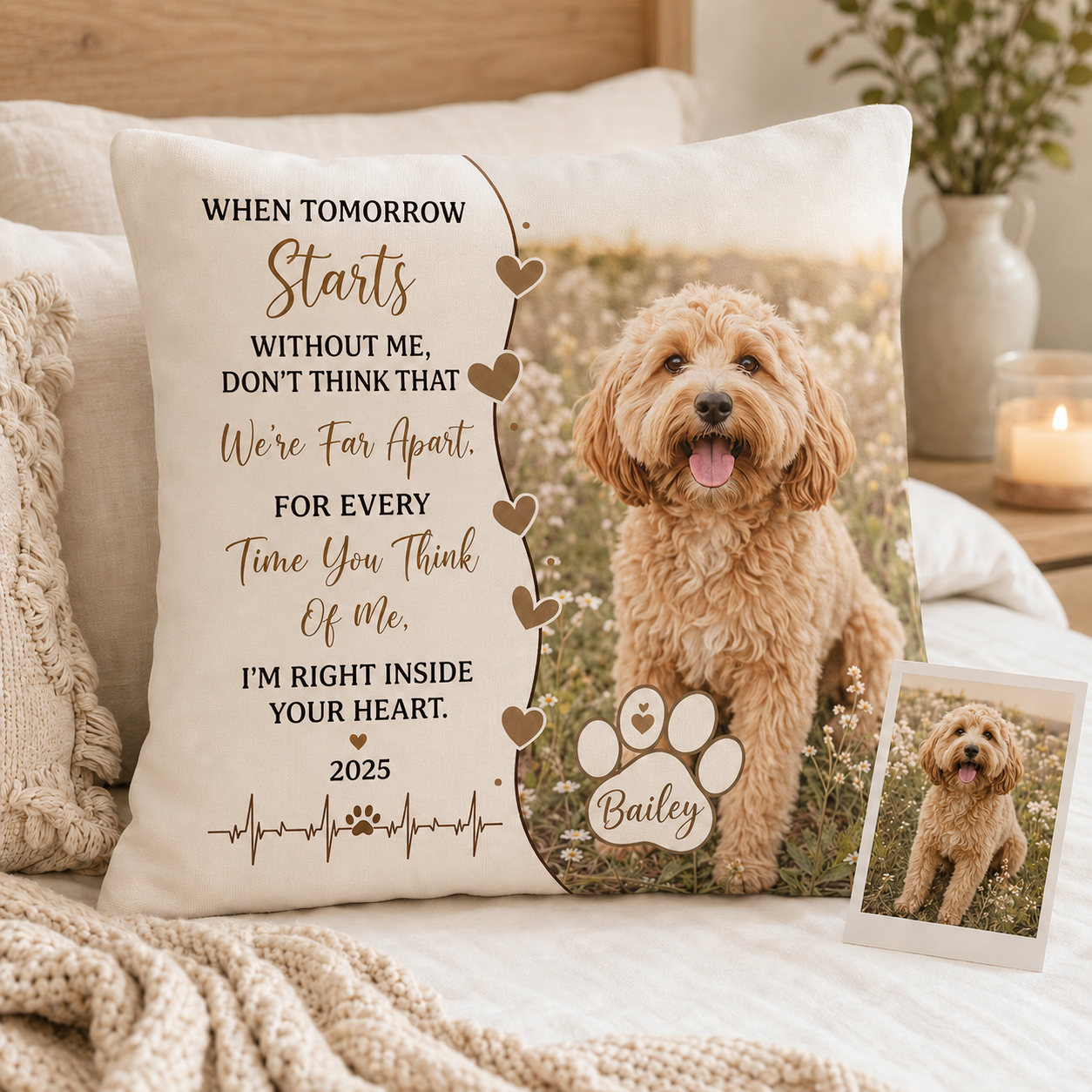 Custom Photo Dog Memories In My Heart Pillow | Gift For Dog Lovers | Personalized Dog Decor TOM99