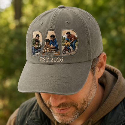 Custom Photo Dad & Kids Embroidered Hat, Personalized Cap, Custom Portrait Dad Hat, Father’s Day Gift TOM99