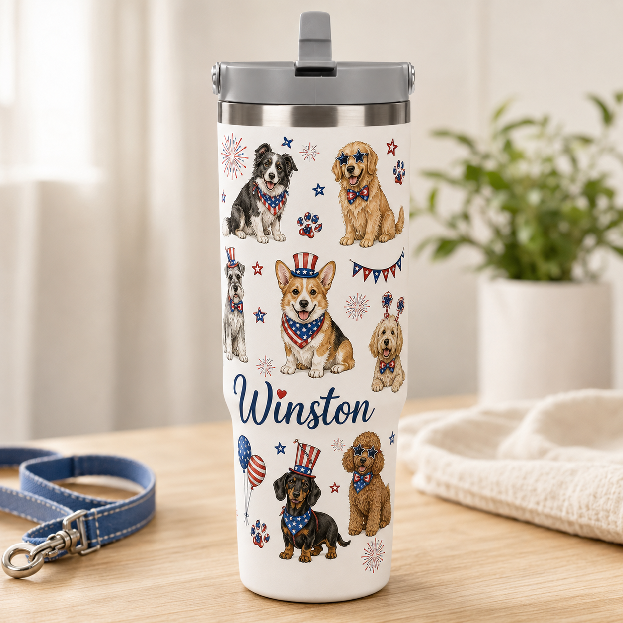 Custom Photo 250th Anniversary USA Dog 30oz Tumbler | Gift For Dog Lovers | Pet Lover Gifts TOM99