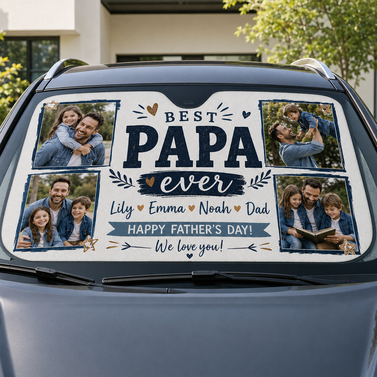 Personalized Best Dad Car Windshield Sun Shade, Custom Car Sun Shade for Dad, Gift For Dad TOM99