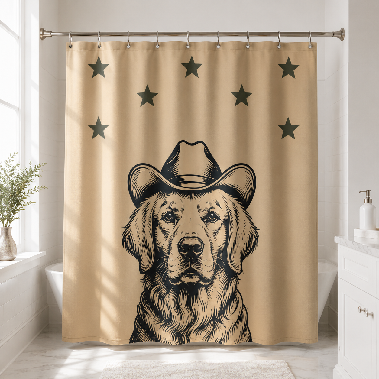 Custom Photo Dog Cowboy Shower Curtain | Gift For Dog Lovers