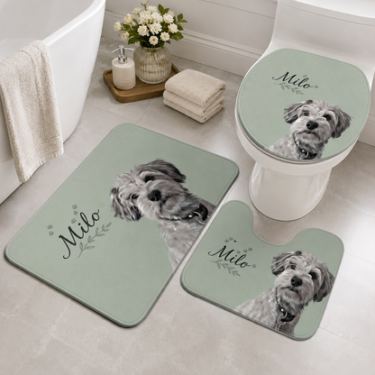 Custom Photo Dog 3pcs Bathroom Rug Set | Gift For Dog Lovers | Pet Photo Gifts