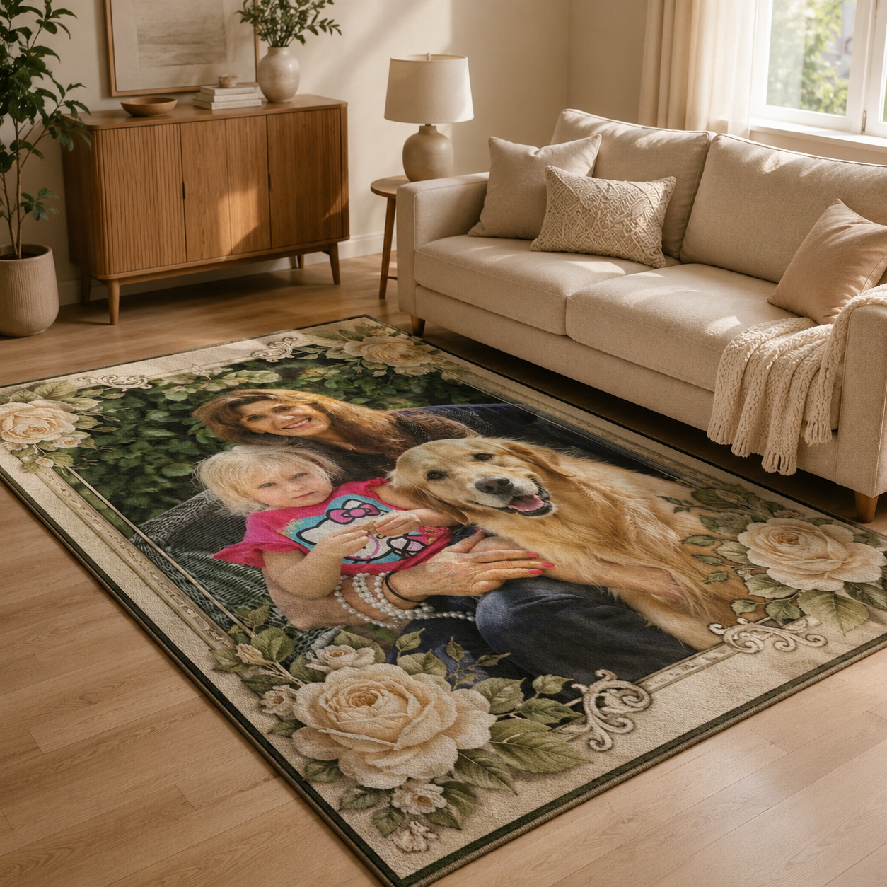 Custom Photo Dog And Family Area Rug | Gift For Dog Lovers