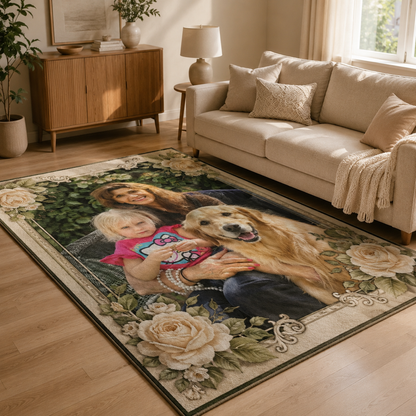 Custom Photo Dog And Family Area Rug | Gift For Dog Lovers