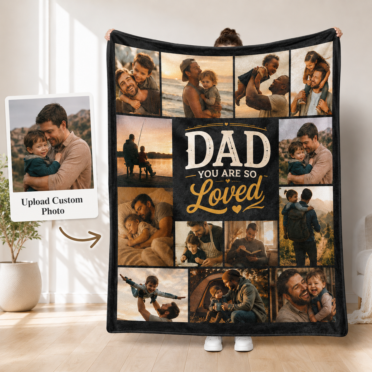 Custom Photo Dad Love Blanket, Personalized Dad Gifts | Gift For Dad TOM99