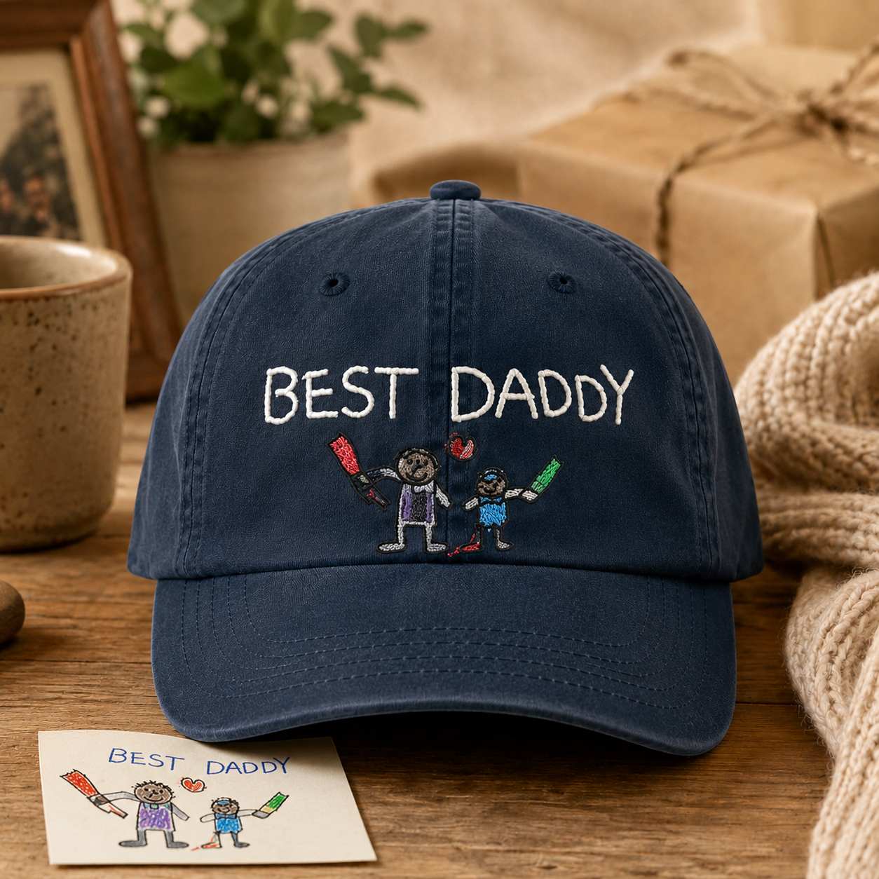 Custom Photo Best Daddy Embroidered Hat, Personalized Cap, Custom Portrait Dad Hat, Father’s Day Gift TOM99
