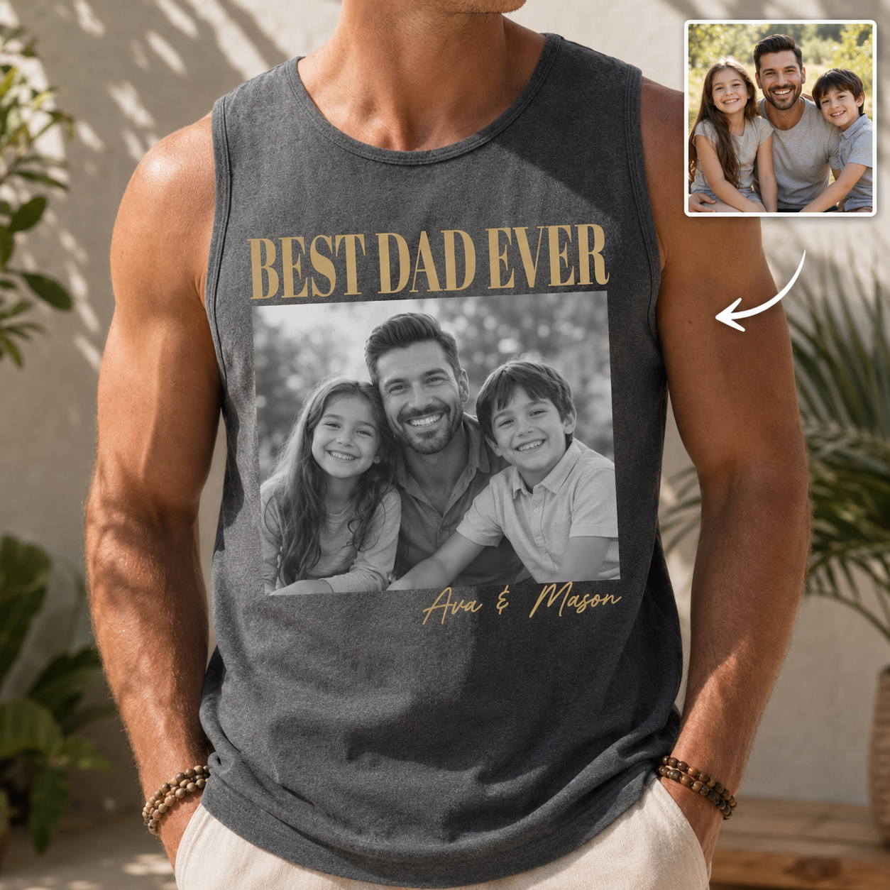 Custom Photo Best Dad Ever Tank Top, Personalized Dad Gifts | Gift For Dad, Grandpa TOM99
