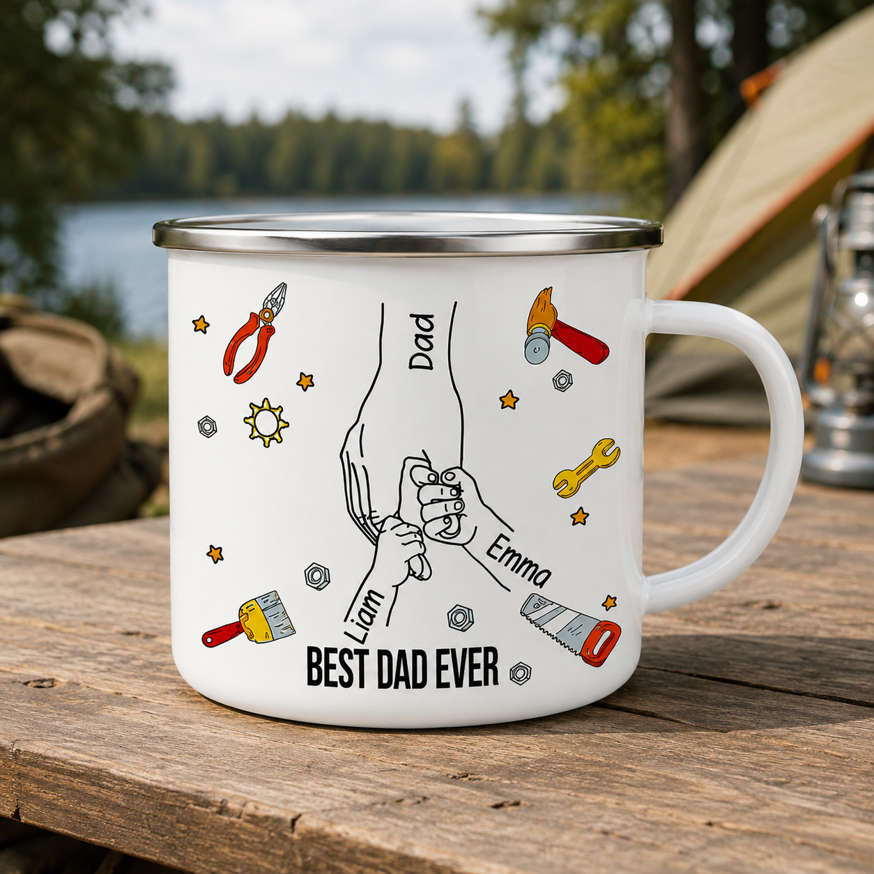 Personalized Best Dad Camp Mug 12oz, Custom Dad Enamel Cup, Gift For Dad TOM99