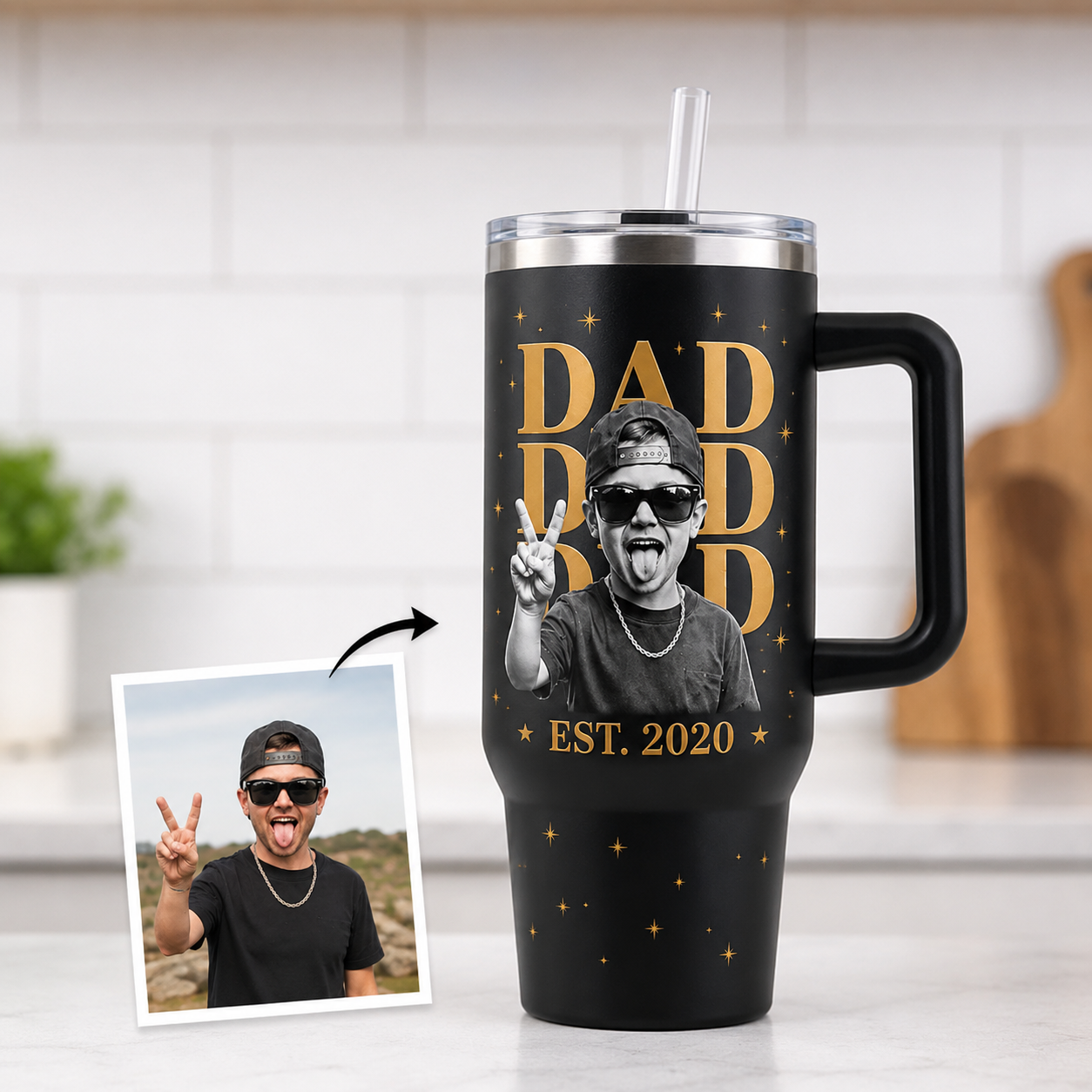 Custom Best Dad Photo 40oz Tumbler, Personalized Dad Tumbler, Father’s Day Gift TOM99