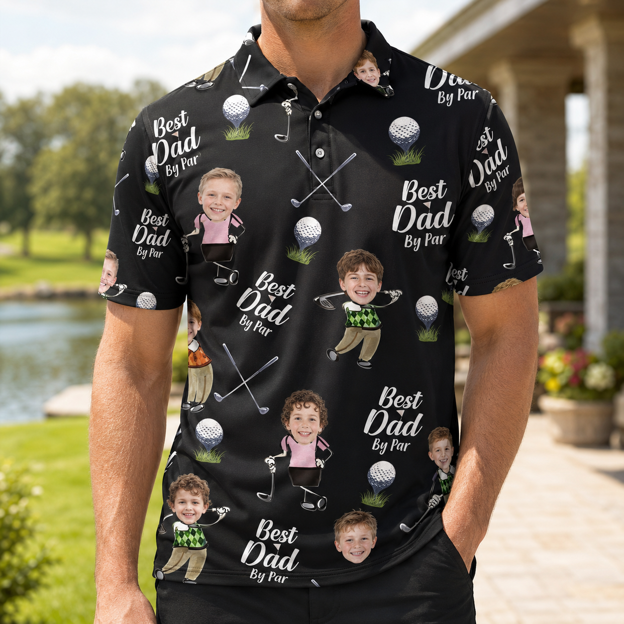 Custom Photo Dad & Kids Golf Polo Shirt, Personalized Polo Shirt For Husband Dad Grandfather TOM99