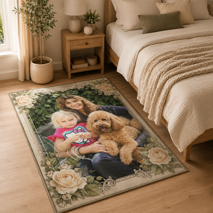Custom Photo Dog And Family Area Rug | Gift For Dog Lovers
