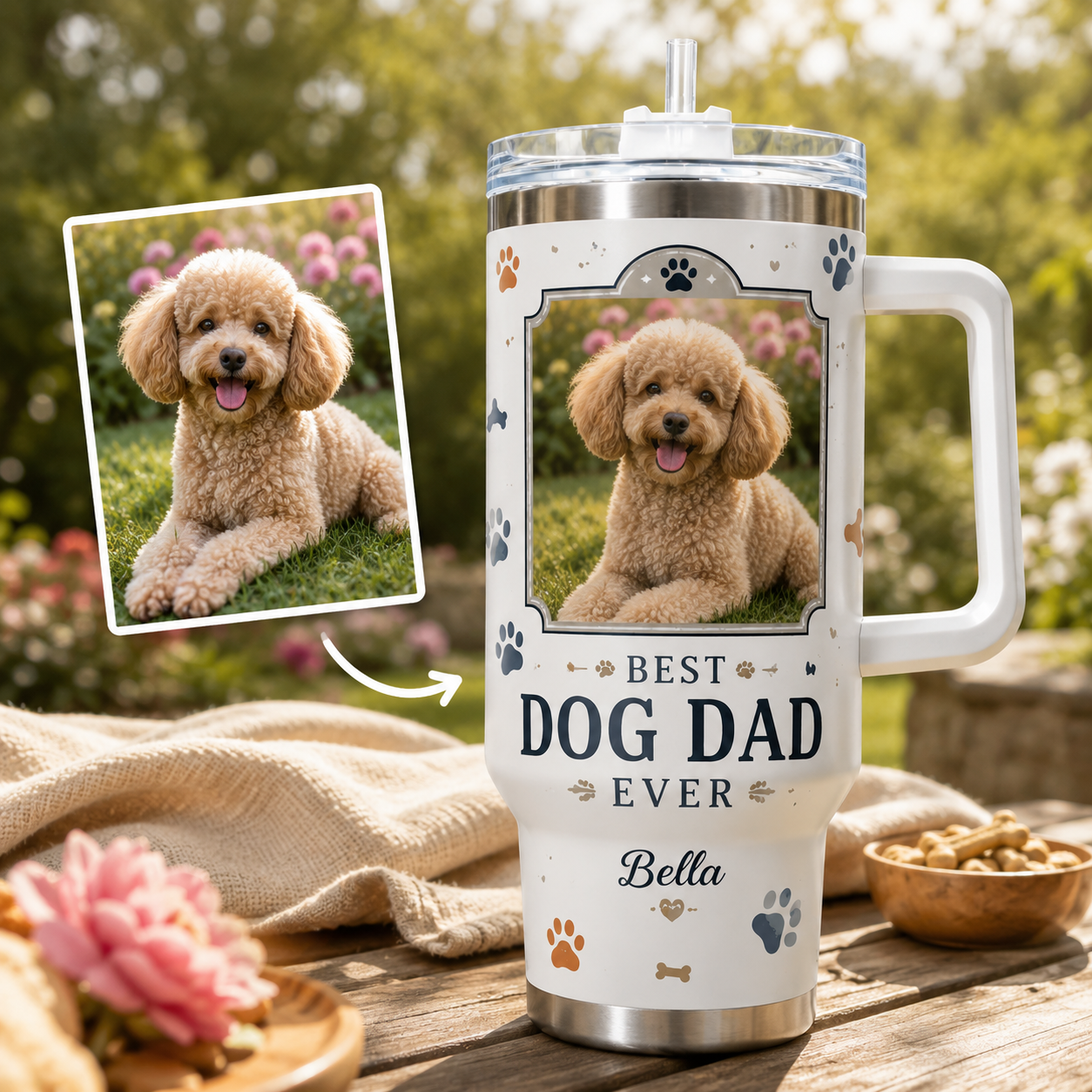 Custom Photo Best Dog Dad Ever 40oz Tumbler | Gift For Dog Lovers | Pet Lover Gifts