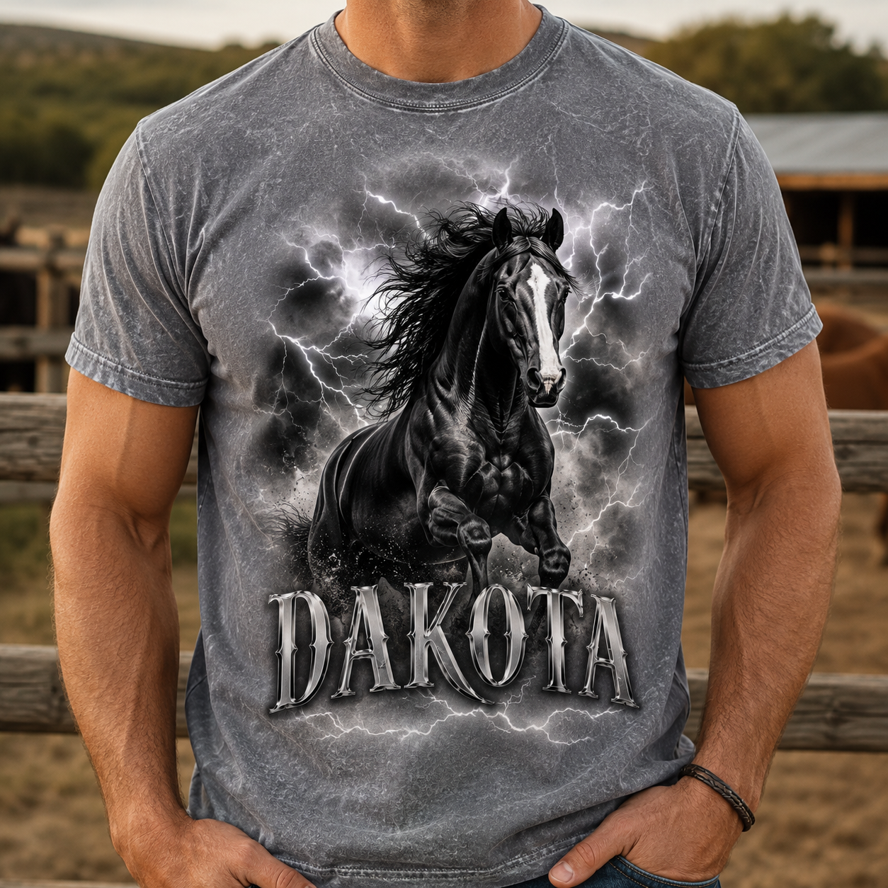 Custom Photo Dark Horse Wash T-Shirt | Personalized Horse Lover Shirt | Gift For Horse Lovers TOM99