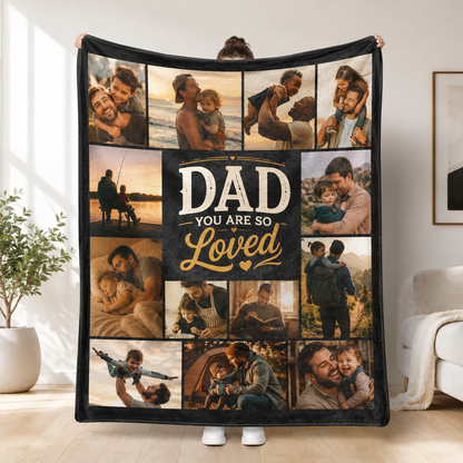 Custom Photo Dad Love Blanket, Personalized Dad Gifts | Gift For Dad TOM99