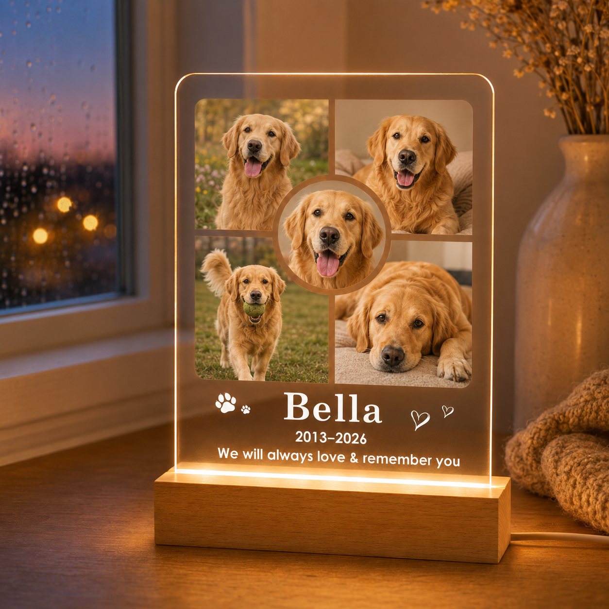 Custom Photo Dog Remember You Wooden LED Light | Personalized Dog Photo LED Night Light | Pet Loss Sympathy Gift TOM99