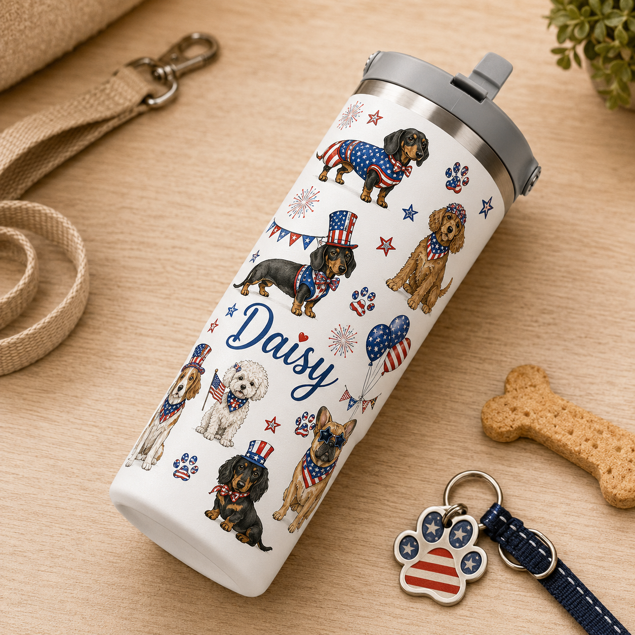 Custom Photo 250th Anniversary USA Dog 30oz Tumbler | Gift For Dog Lovers | Pet Lover Gifts TOM99