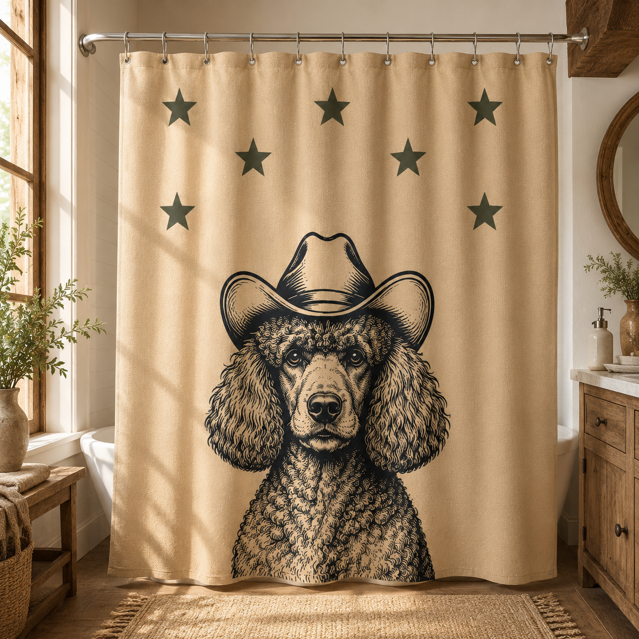 Custom Photo Dog Cowboy Shower Curtain | Gift For Dog Lovers