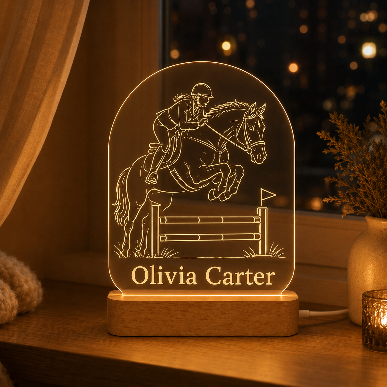 Custom Photo Horse Wooden Led Light | Personalized Horse Photo Wooden Led Light | Gift For Horse Lovers TOM99