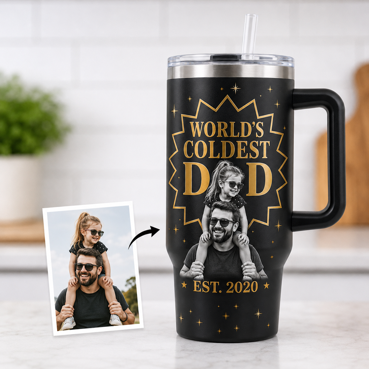 Custom Best Dad Photo 40oz Tumbler, Personalized Dad Tumbler, Father’s Day Gift TOM99