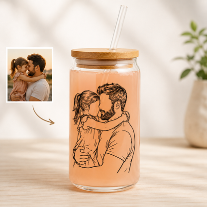 Custom Photo Dad Glass 16oz – Personalized Dad Glass Cup with Bamboo Lid & Straw | Gift For Father  TOM99