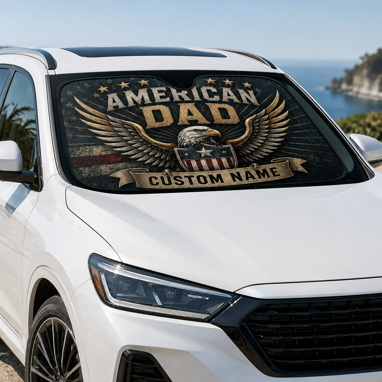 Personalized Proud Dad Car Windshield Sun Shade, Custom Car Sun Shade for Dad, Gift For Dad TOM99