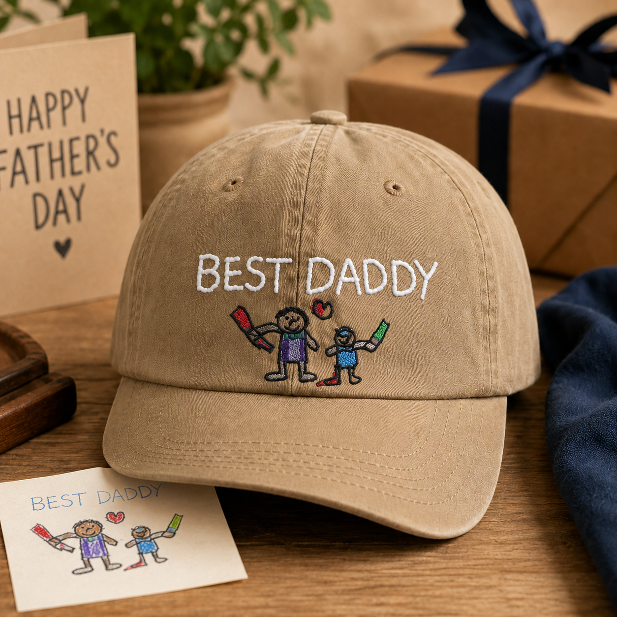 Custom Photo Best Daddy Embroidered Hat, Personalized Cap, Custom Portrait Dad Hat, Father’s Day Gift TOM99