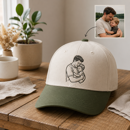 Custom Photo Dad & Son Embroidered Hat, Personalized Cap, Custom Portrait Dad Hat, Father’s Day Gift TOM99