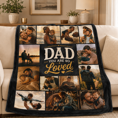 Custom Photo Dad Love Blanket, Personalized Dad Gifts | Gift For Dad TOM99