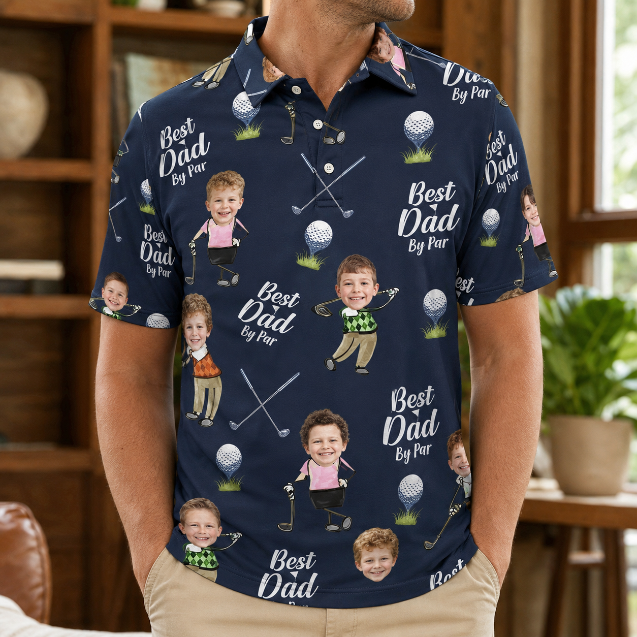 Custom Photo Dad & Kids Golf Polo Shirt, Personalized Polo Shirt For Husband Dad Grandfather TOM99