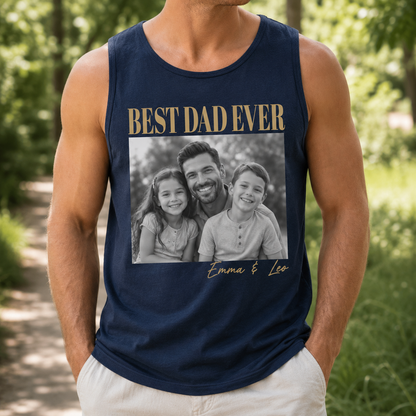 Custom Photo Best Dad Ever Tank Top, Personalized Dad Gifts | Gift For Dad, Grandpa TOM99