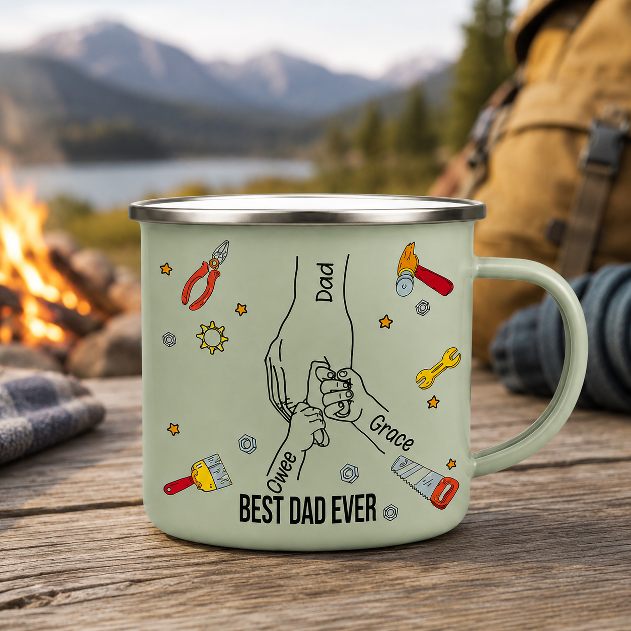 Personalized Best Dad Camp Mug 12oz, Custom Dad Enamel Cup, Gift For Dad TOM99