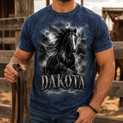 Custom Photo Dark Horse Wash T-Shirt | Personalized Horse Lover Shirt | Gift For Horse Lovers TOM99