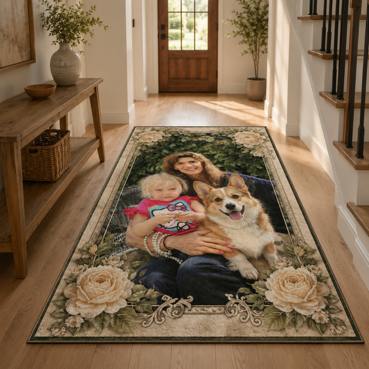 Custom Photo Dog And Family Area Rug | Gift For Dog Lovers