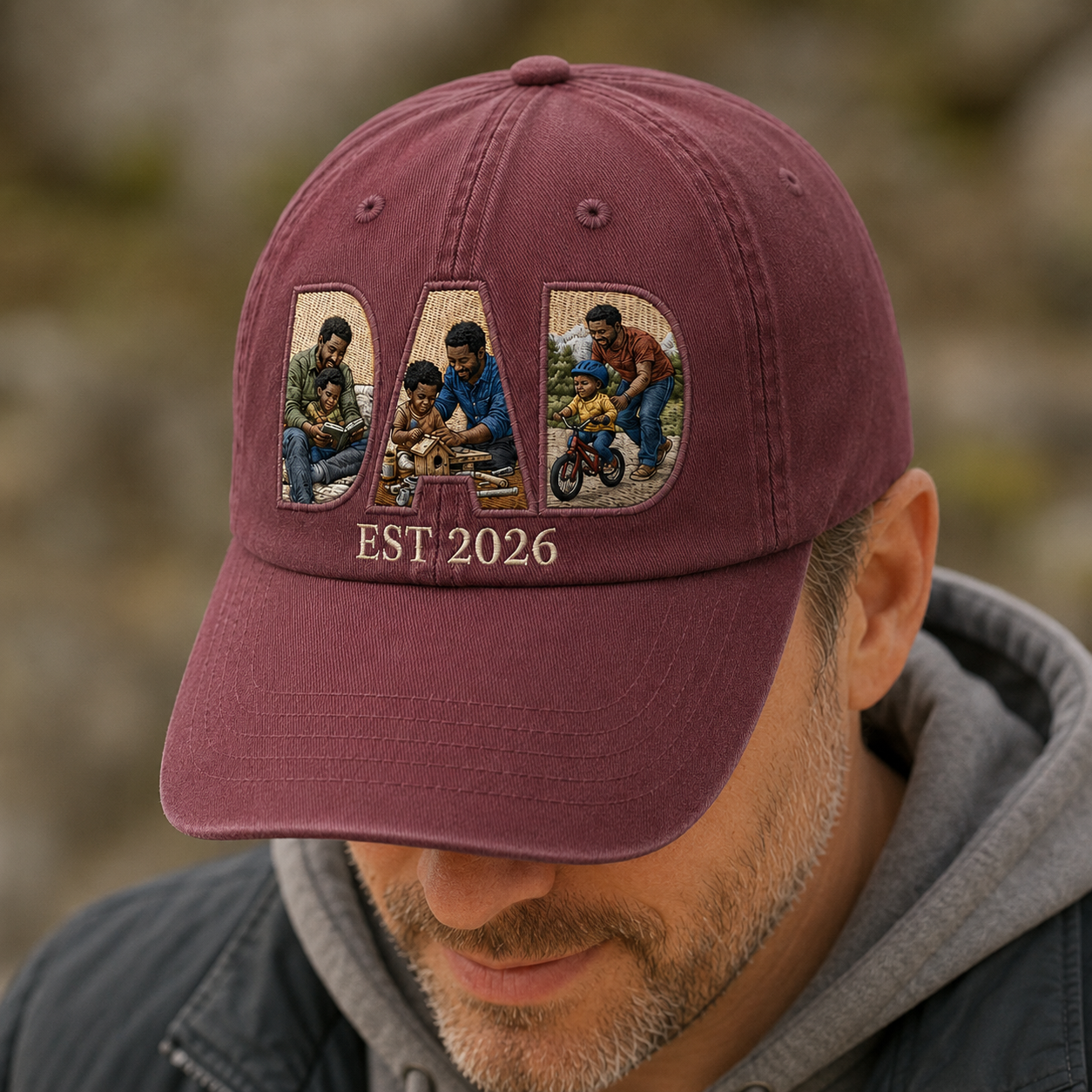 Custom Photo Dad & Kids Embroidered Hat, Personalized Cap, Custom Portrait Dad Hat, Father’s Day Gift TOM99