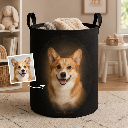 Custom Photo Dog Laundry Basket | Gift For Dog Lovers | Dog Bathroom Decor