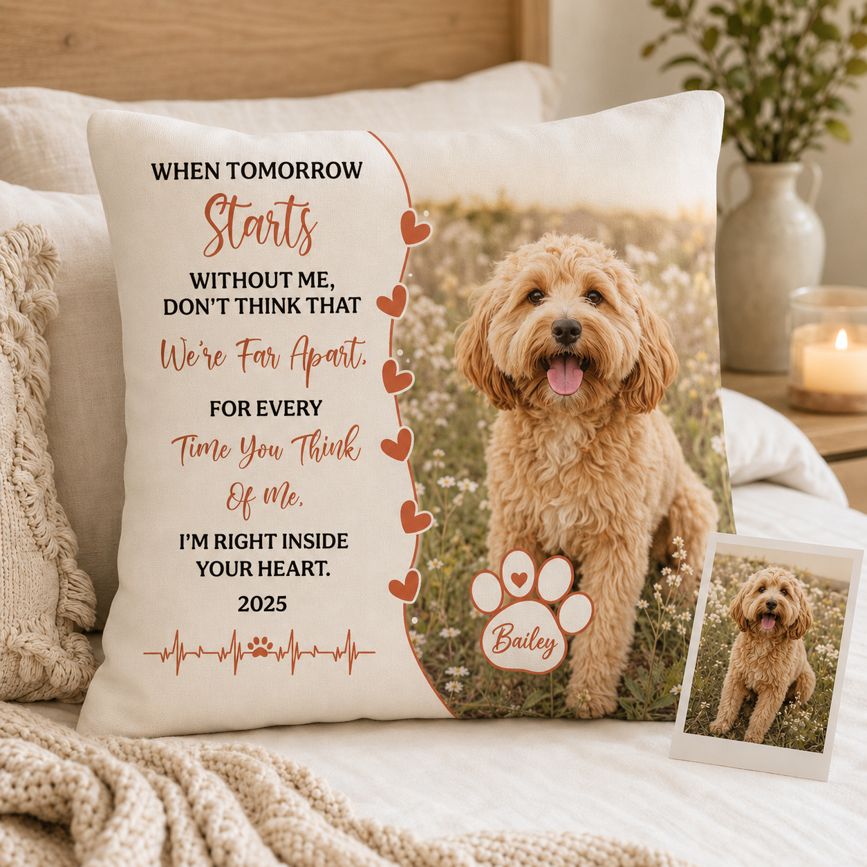 Custom Photo Dog Memories In My Heart Pillow | Gift For Dog Lovers | Personalized Dog Decor TOM99