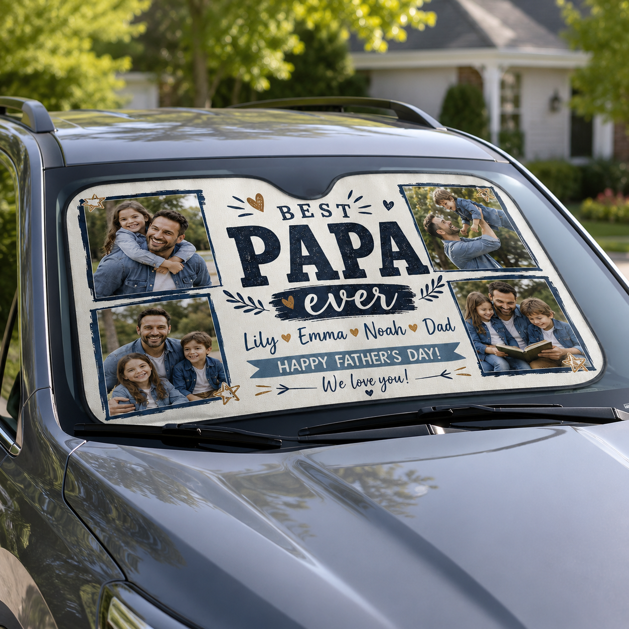 Personalized Best Dad Car Windshield Sun Shade, Custom Car Sun Shade for Dad, Gift For Dad TOM99