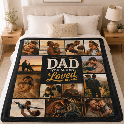 Custom Photo Dad Love Blanket, Personalized Dad Gifts | Gift For Dad TOM99