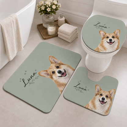 Custom Photo Dog 3pcs Bathroom Rug Set | Gift For Dog Lovers | Pet Photo Gifts